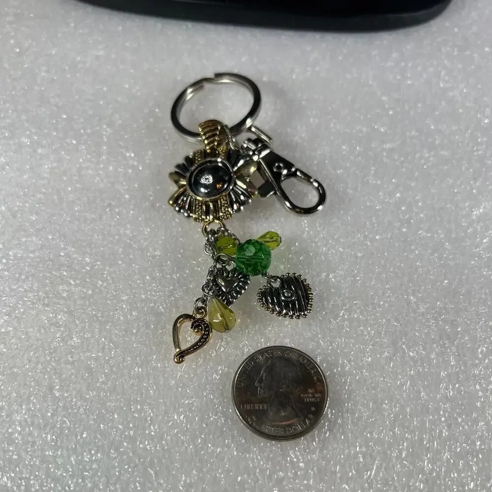 Silver Gold Tone Floral Heart Keychain Bag Clip Accessory NEW Retro Deadstock